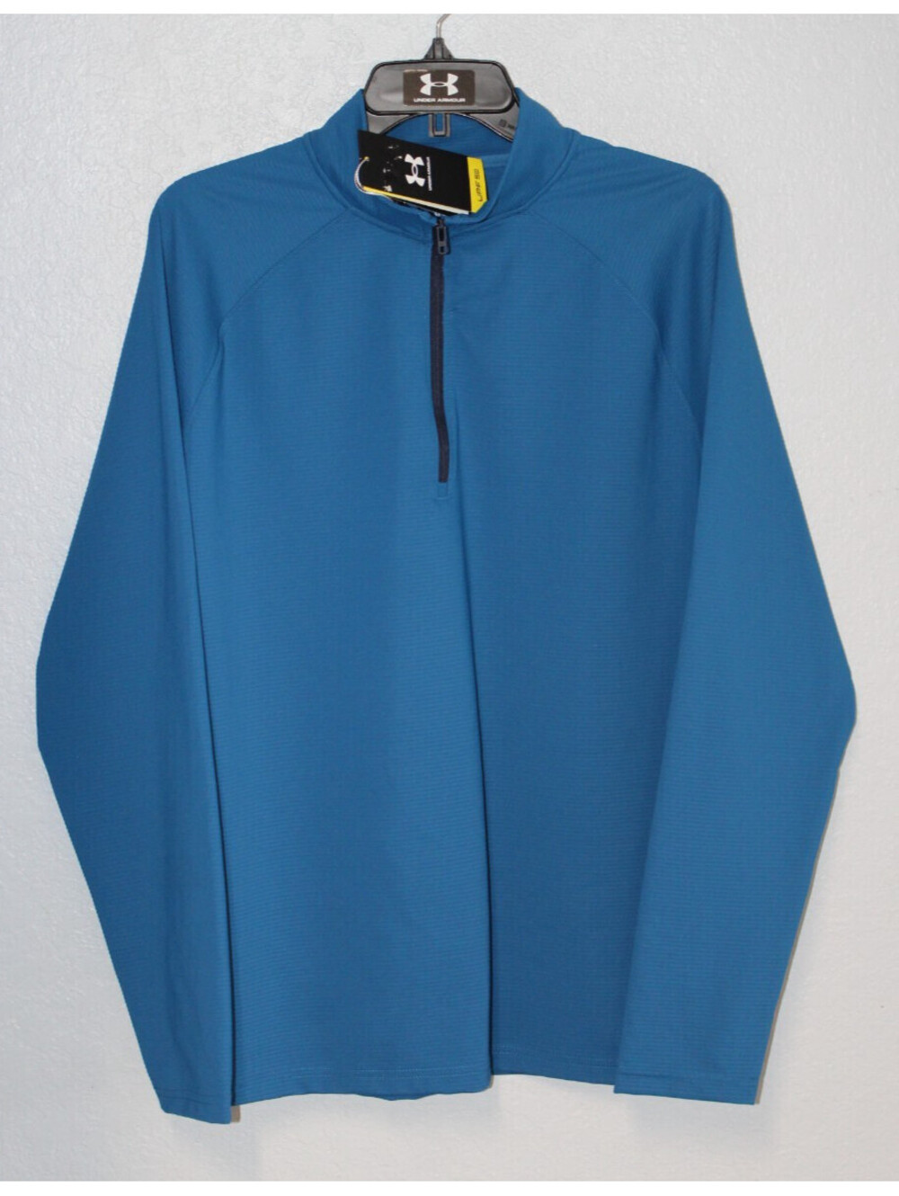 NWT Men Under Armour Golf Fusion Ottoman 1/4 Zip Ribbed Jacket Top Blue LARGE
